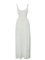 Ulissa Light Green Square Neck Trendy Jacquard Textured High Slit Maxi Dress Dresses
