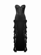 Talia Black Satin Charming Lace Corset Maxi Dress Dresses