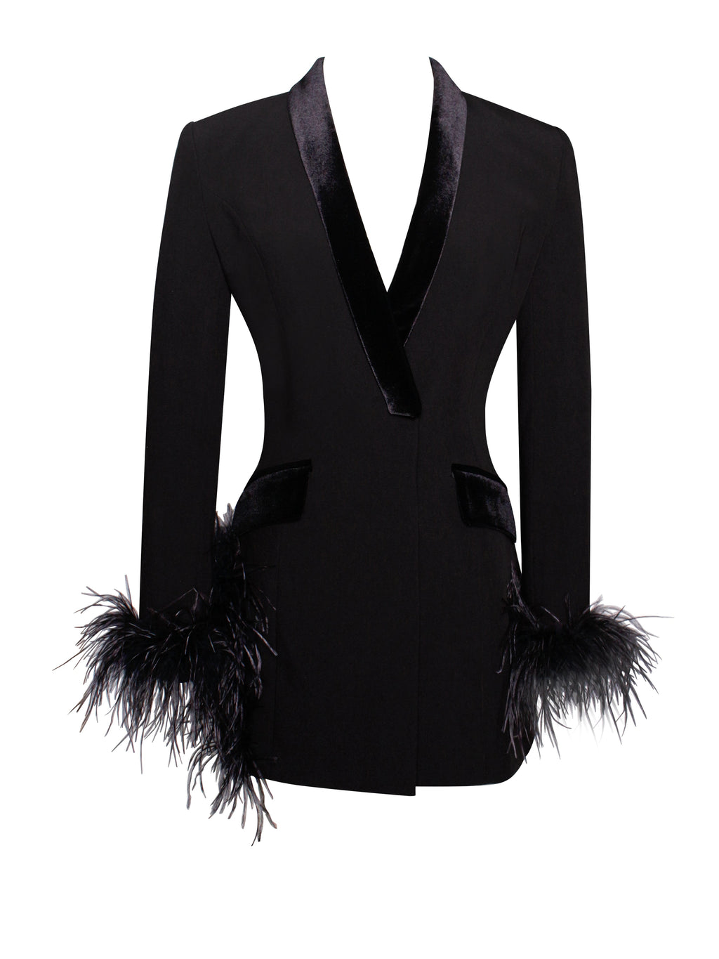 Madeline Black Feather Charming Trim Blazer Dress Dresses