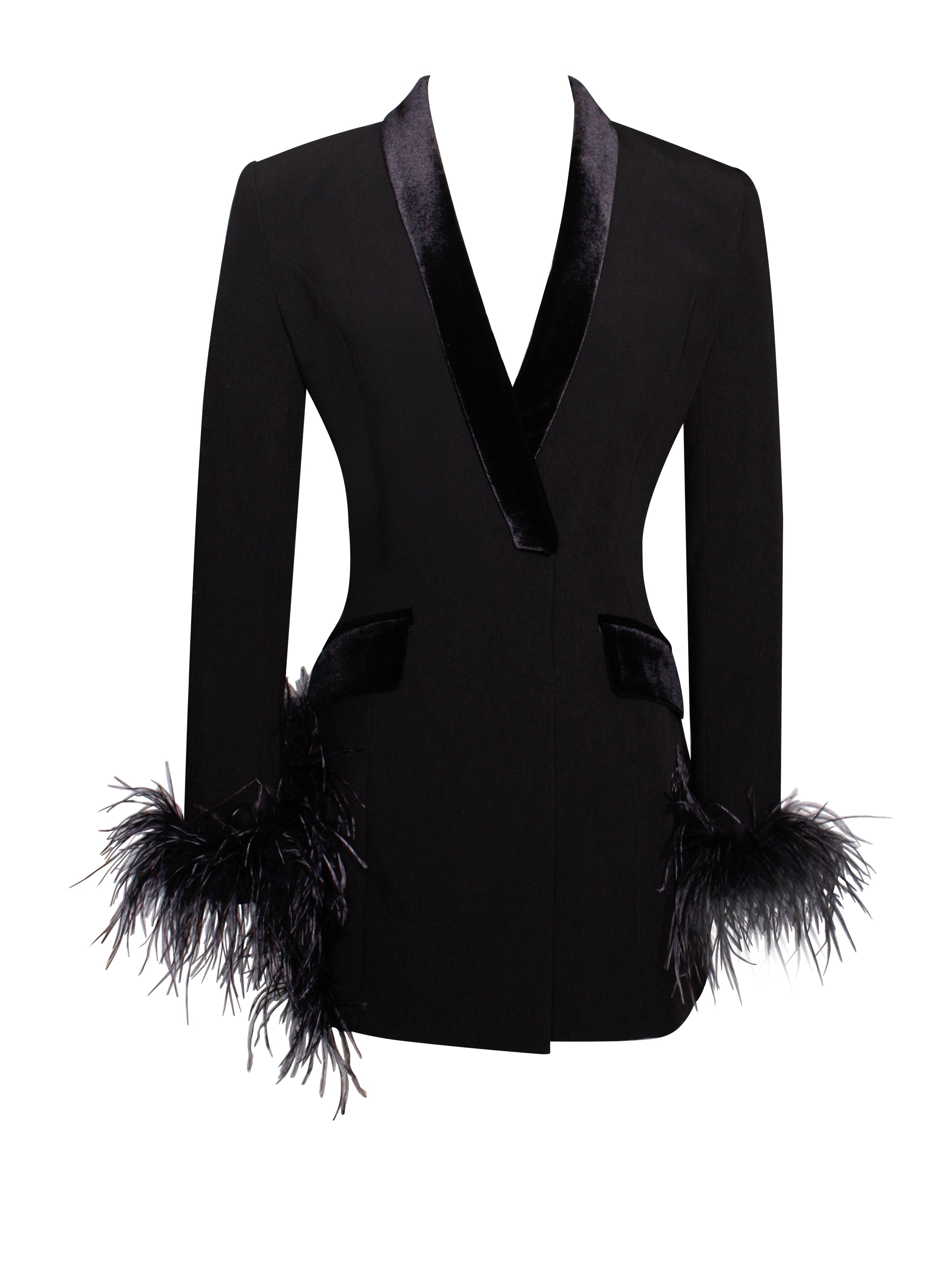 Madeline Black Feather Charming Trim Blazer Dress Dresses