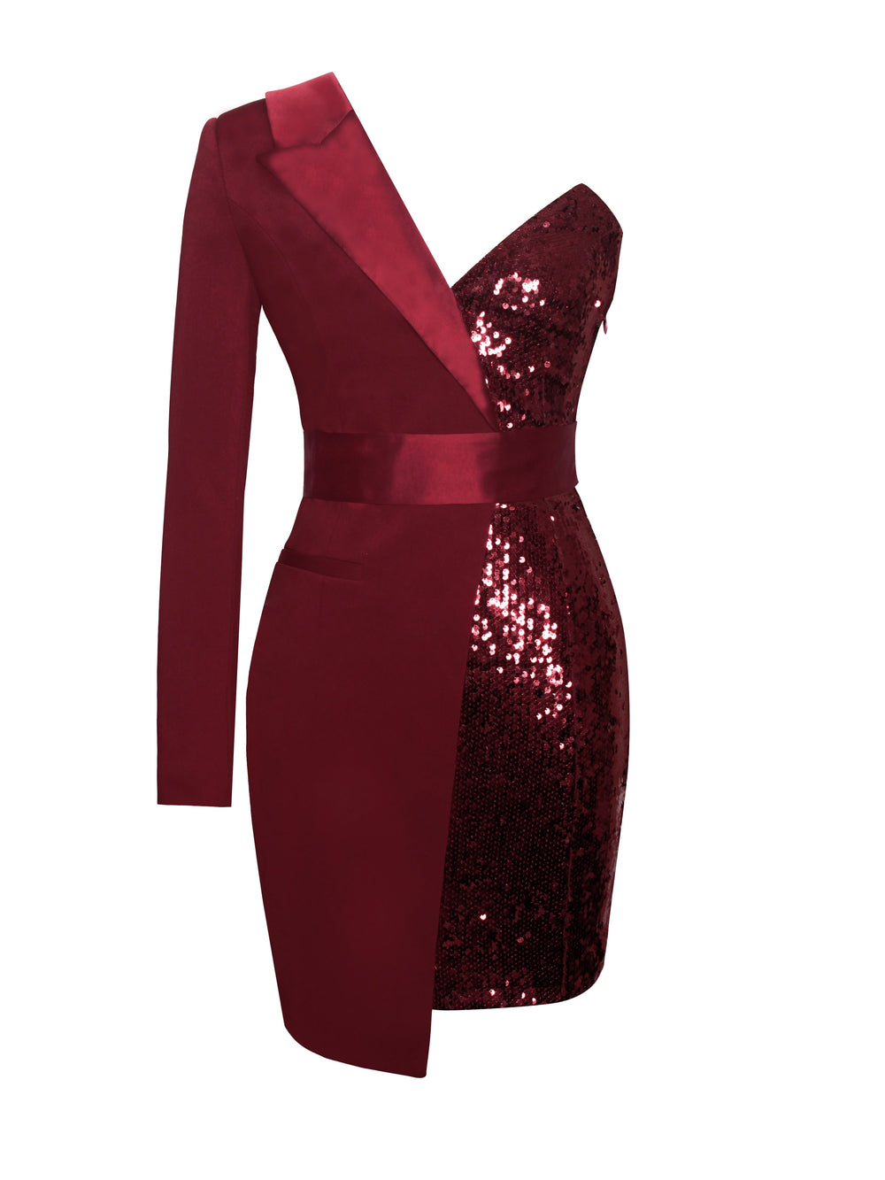 Silver Night Wine Red Graceful Sequin Crepe Tuxedo Blazer Dress Dresses