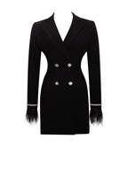 Quilla Black Feather Crystal Graceful Sleeve Backless Blazer Dress Dresses