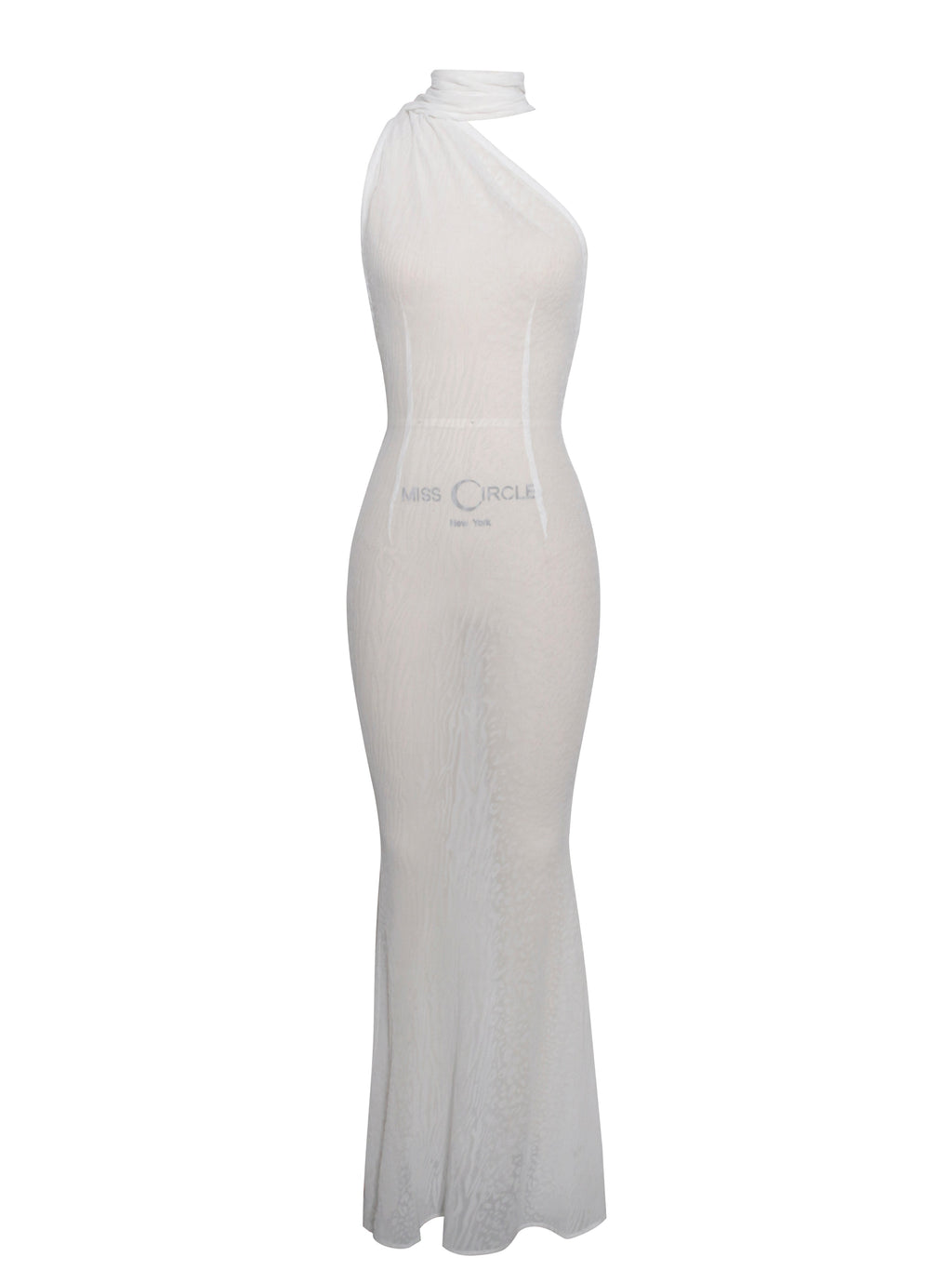 Olena White Burnout Velvet Animal Trendy Print Mesh Halter Neck Maxi Dress Dresses