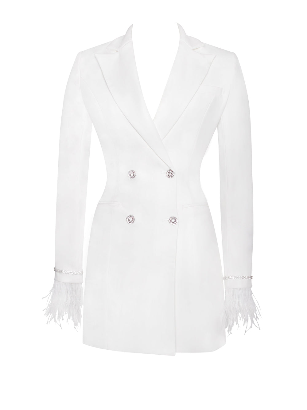 Quilla White Feather Crystal Graceful Sleeve Backless Blazer Dress Dresses