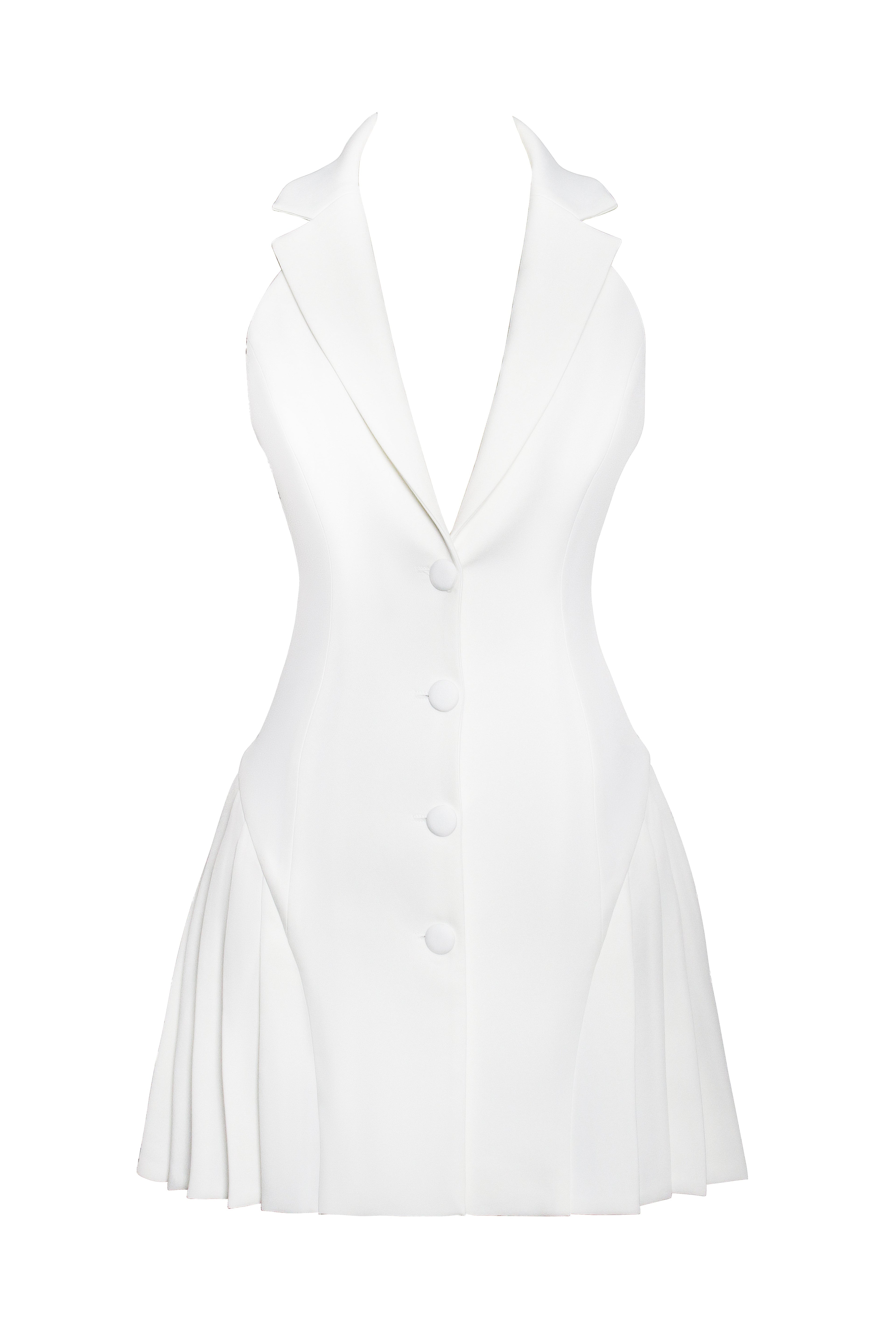 Reyna White Backless Charming Pleated Mini Blazer Dress Dresses