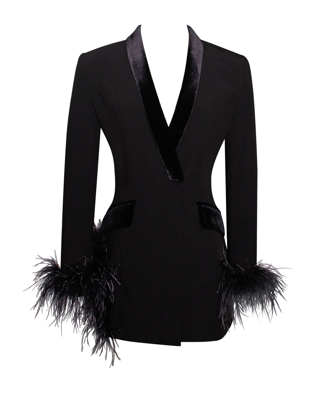 Madeline Black Feather Charming Trim Blazer Dress Dresses