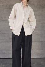 Long Sleeve Cotton Lapel Collar Blouse