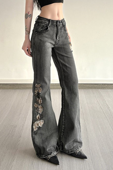 Sequin Embroidered Low Rise Wide Flare Leg Jeans Secondary image