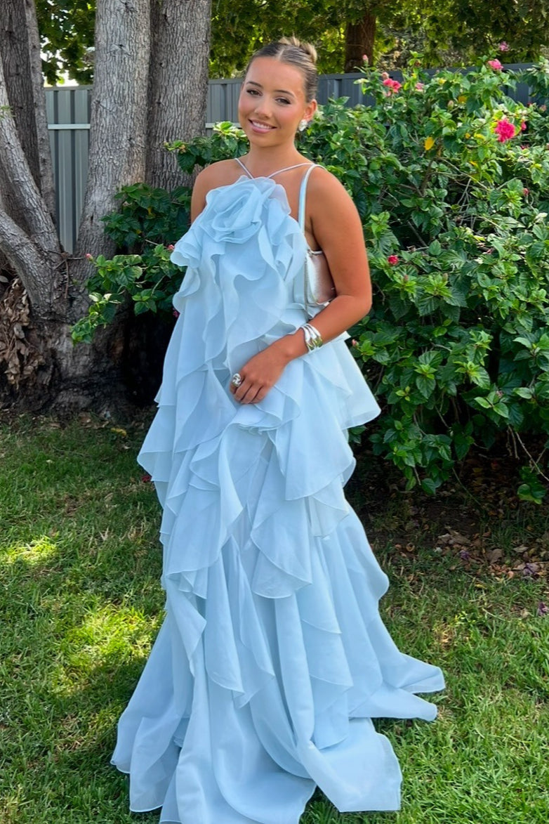 3D Floral Halter Spaghetti Strap Elegant Prom Dress Secondary image