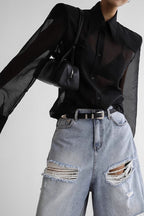 Elegant Sheer Long Sleeve Blouse