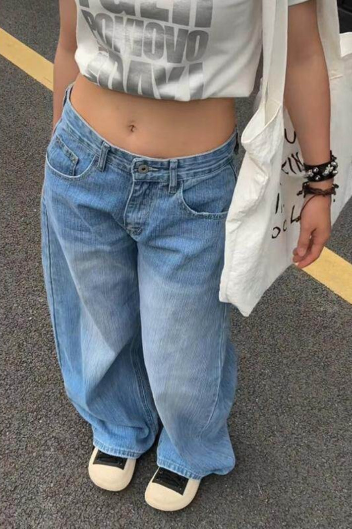 Cross Stud Curved Wide Leg Jeans