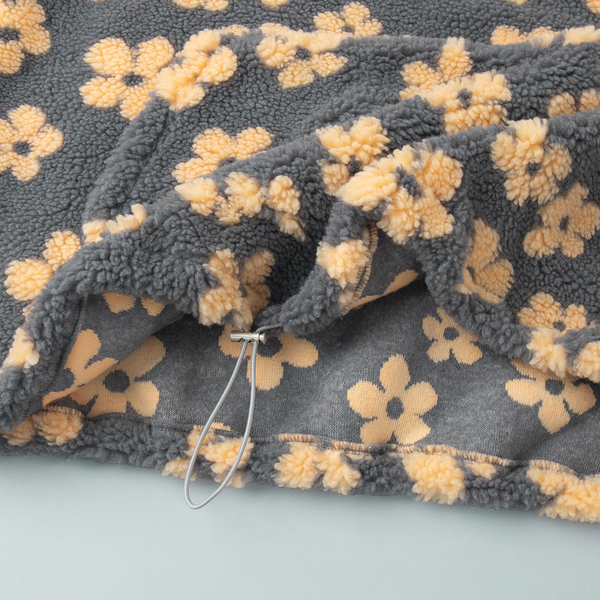 Floral Sherpa Quarter Zip Pullover Sweatshirt