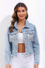 Fringed Patchwork Plus Size Denim Jacket Blue / S