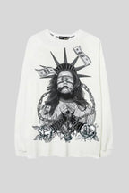 Statue Money Graphic Oversized Crew Neck Sweatshirt