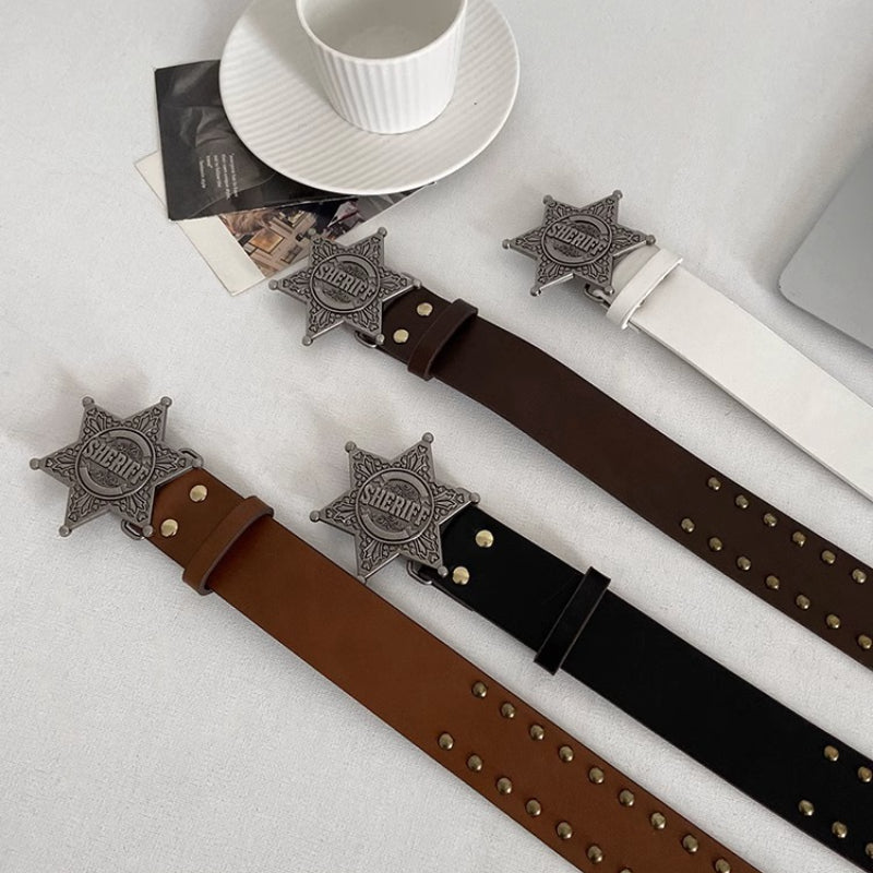 Chic Versatile Star Detail Leather Belt