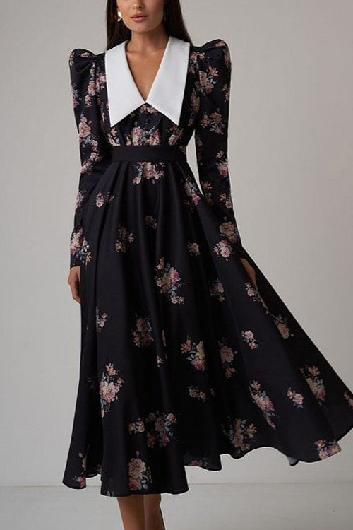 Flared Vintage Print Slim Waist Floral Maxi Dress Main image