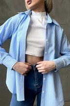 Relaxed Fit Striped Long Sleeve Blouse