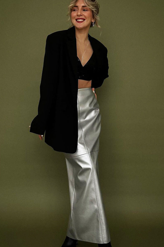 High Gloss PU Leather Bodycon Slit Skirt Main image