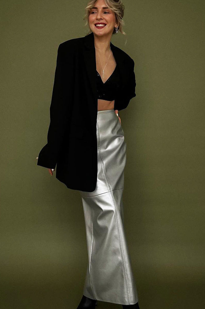 High Gloss PU Leather Bodycon Slit Skirt Main image