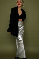 High Gloss PU Leather Bodycon Slit Skirt