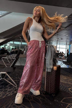 Sequin Color Block Slim Loose Pants