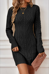 Long Sleeve Cable Knit Backless Sweater Dress S / Black