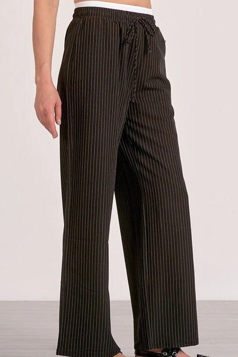 Stripe Patchwork Drawstring Waist Straight Pants Secondary image