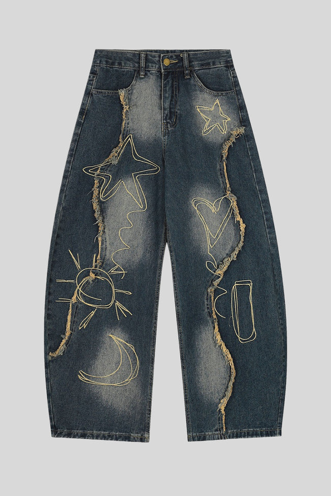 Celestial Line Embroidered Wide Leg Jeans Main image
