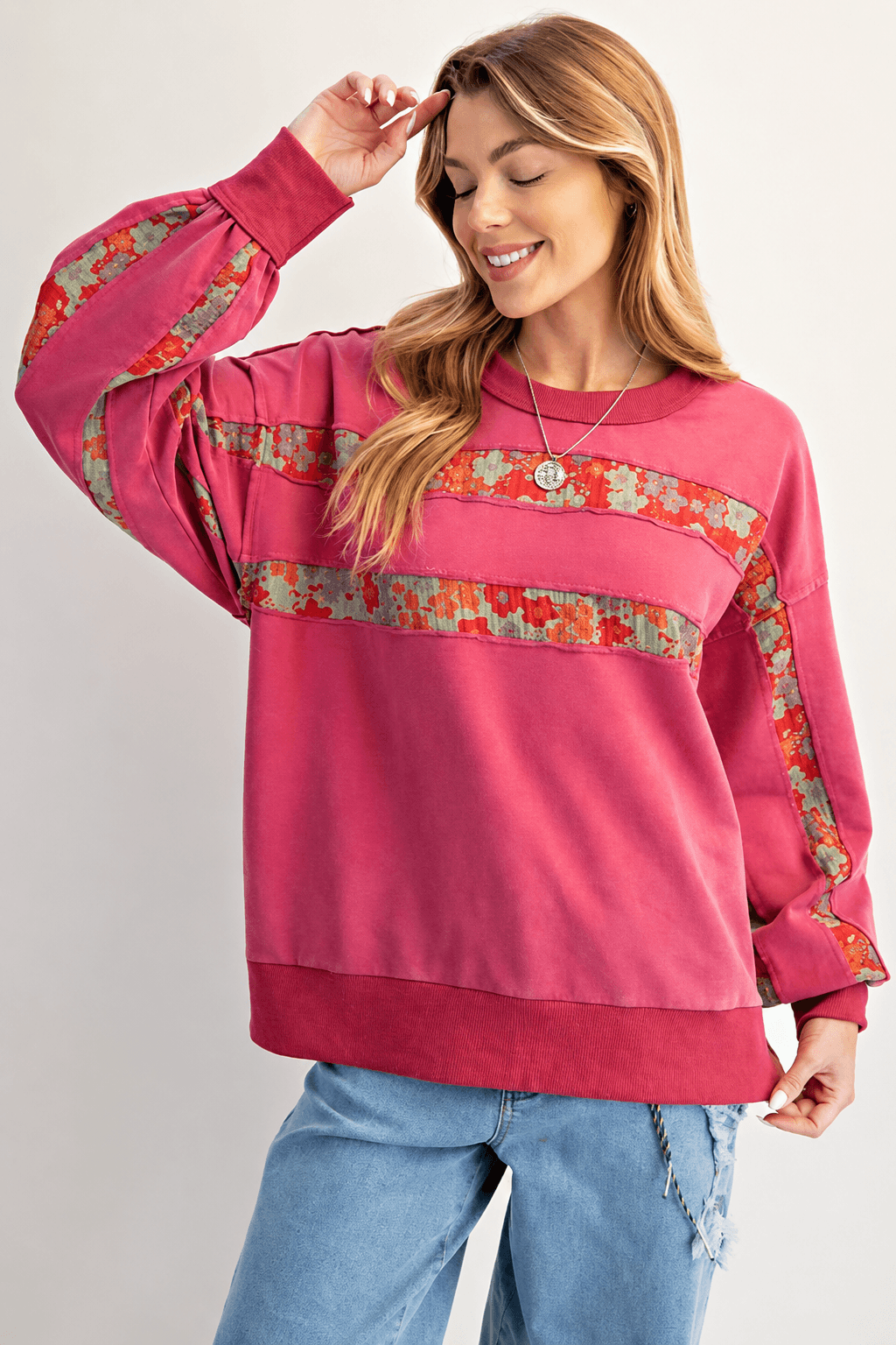 Striped Graphic Crew Neck Sweatshirt
