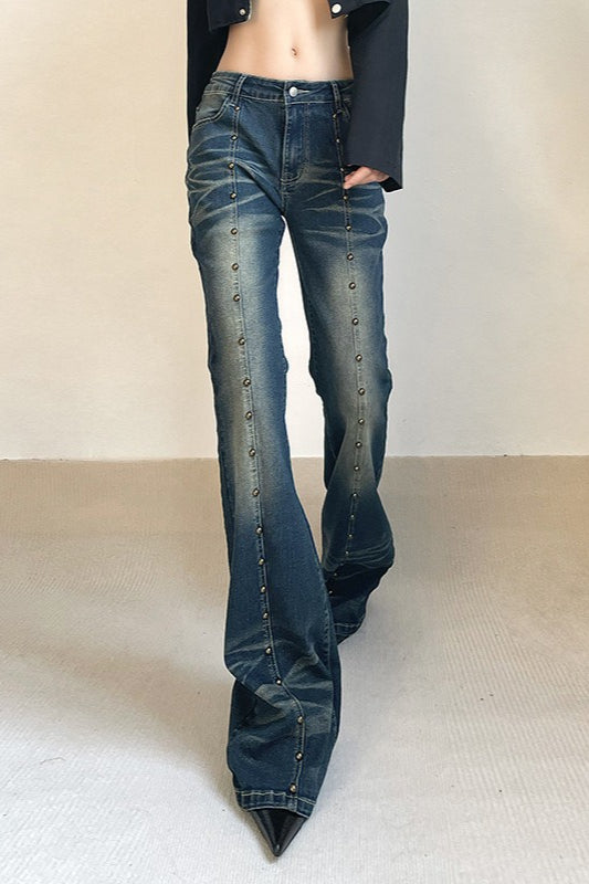 Front Rivet Slim Flare Leg Long Jeans Secondary image