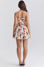 Satin Strap Tulle Puff Lace Trim Mini Floral Dress