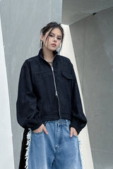 Denim Workwear Lapel Jacket Black / One Size