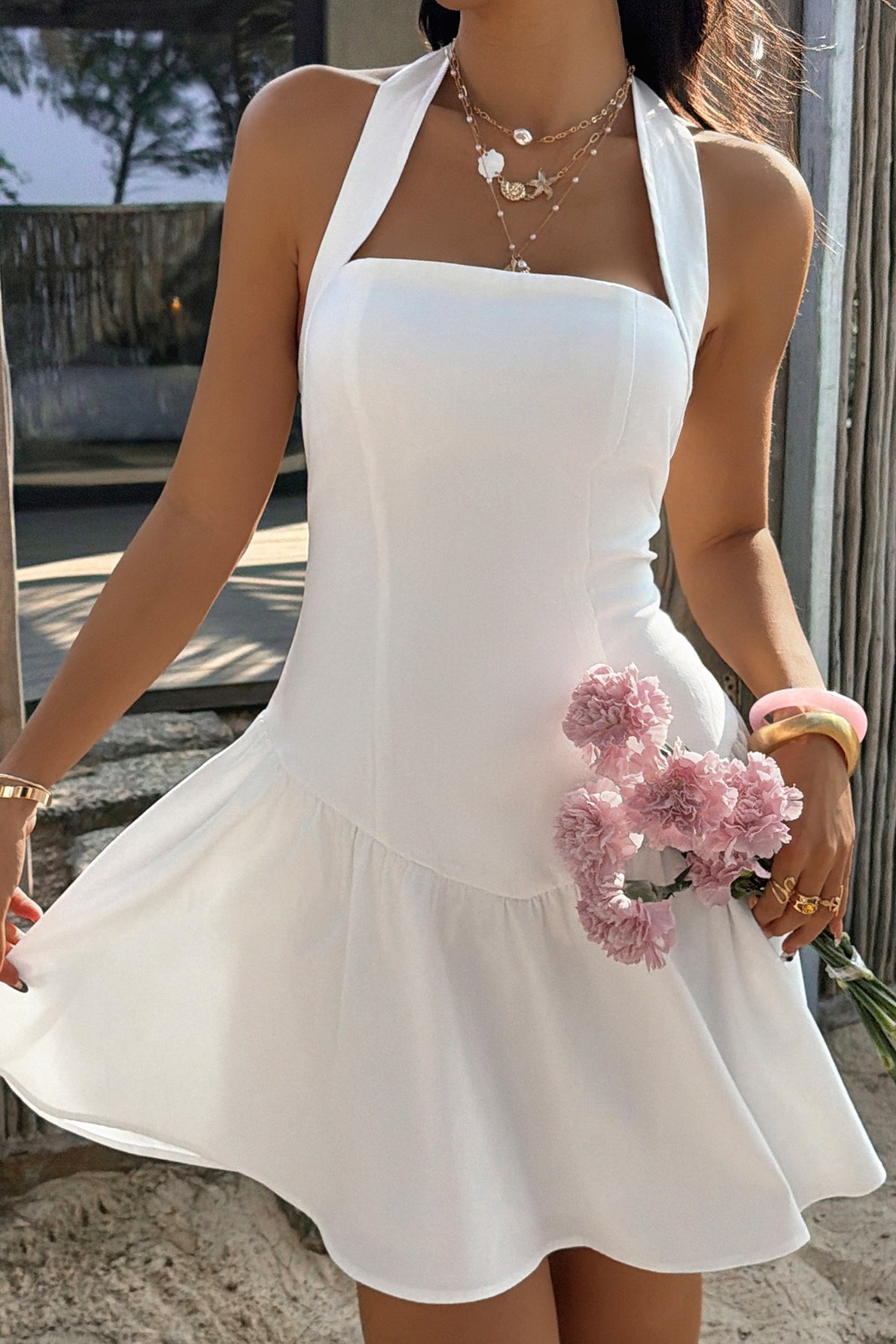 Halter Waist Cinching Ruffled Mini Dress Main image