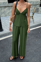 Casual Solid Cami Wide Leg Pants Set