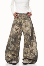 Branch Pattern Letter Embroidery Relaxed Jeans