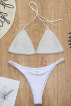 Contrast Rhinestone Halter Triangle Bikini Set