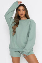 Solid Crew Neck Sweatshirt Shorts Set