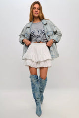 Solid High Waist Lace Tiered Bodycon Skirt