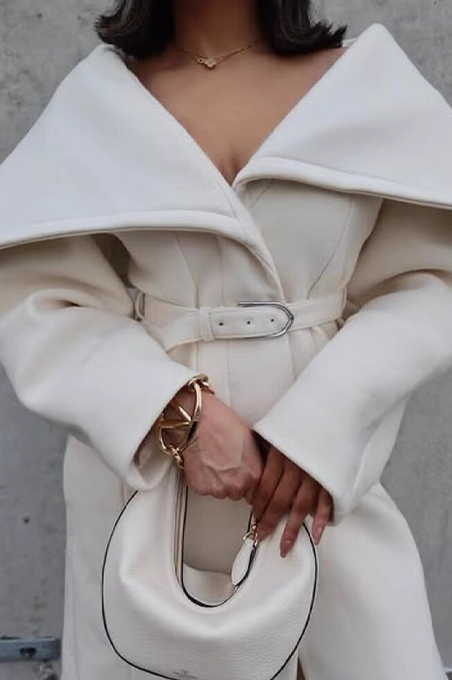 Wool Blend Wide Lapel Belted Overcoat Main image