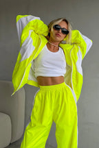 Contrast Trim Zip Jacket Two Piece Set