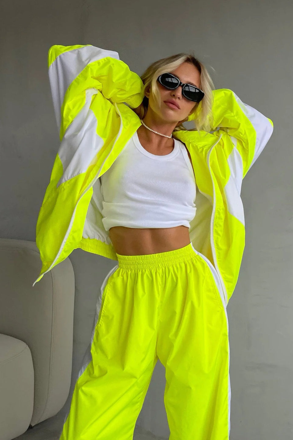 Contrast Trim Zip Jacket Two Piece Set