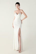 Strapless Sweetheart Pleated Party Dress White / S