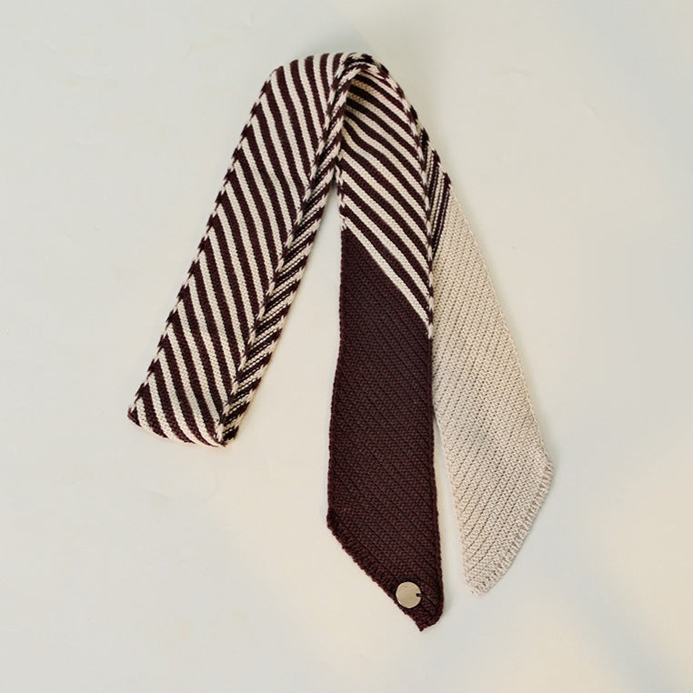 Colorblock Striped Knit Skinny Long Neck Tie Scarf
