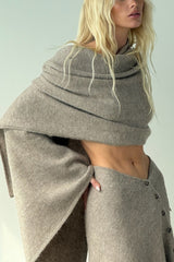 Asymmetric Ribbed Knit Crop Top Matching Skirt Set