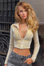 Velvet Zip Front Collared Crop Top