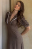 Polka Dot V-Neck Puff Sleeve Bodycon Maxi Dress