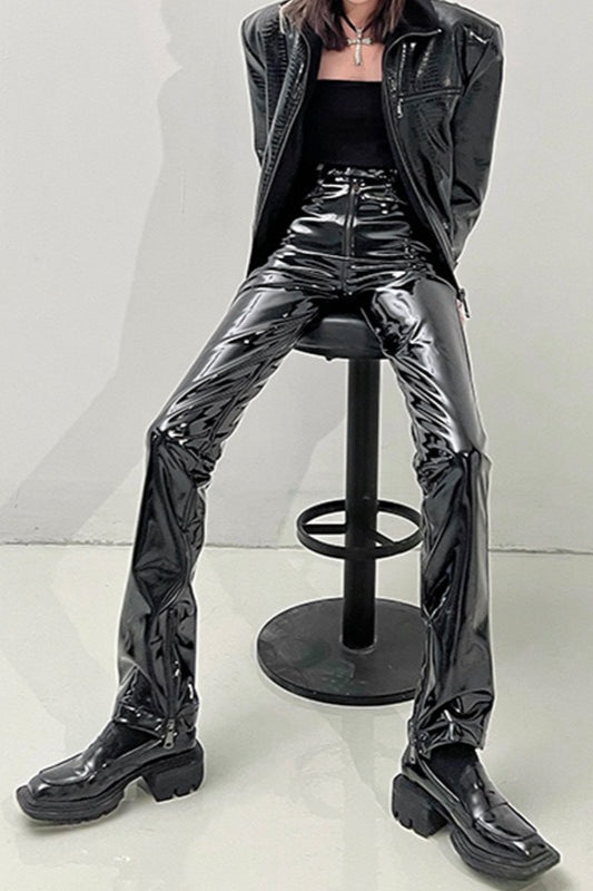 High Shine PU Leather Slim Straight Pants Secondary image