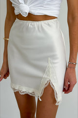 High Waist Lace Panel Slit Office Mini Skirt