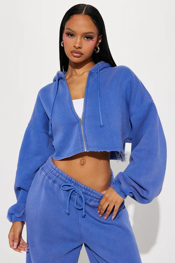 Cropped Zip Sweatshirt Two Piece Set