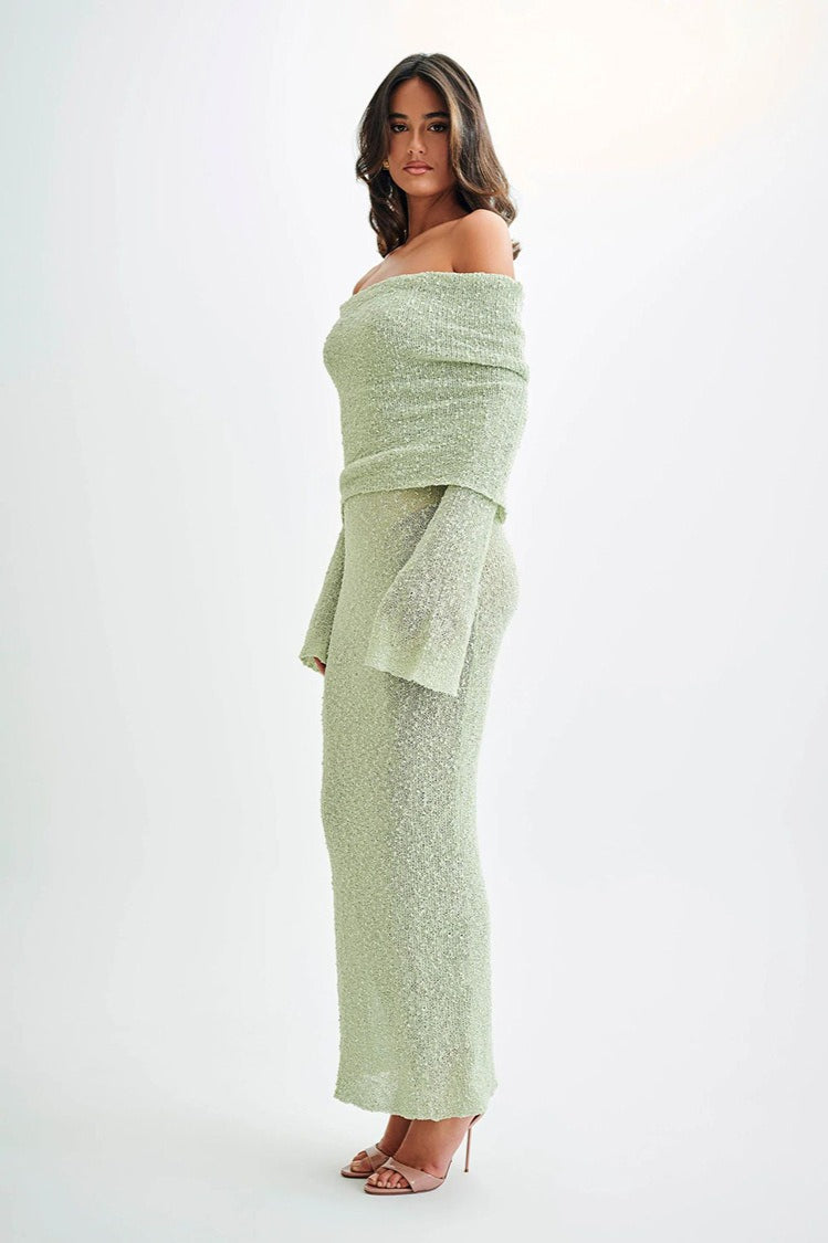Off Shoulder One Shoulder Knit Sweater Dress